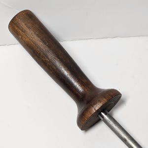 Vintage Turned Wood Handle Knife Sharpening Steel Honing Rod image 5