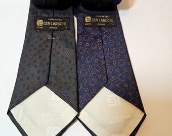 Lot von 2 Vintage Guy Laroche Paris 100% Seidenkrawatten - Geometrisch & Medaillon
