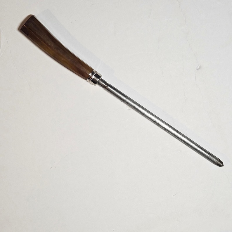 Varilla de afilado de acero para cuchillos antiguos con mango de cuerno imagen 3