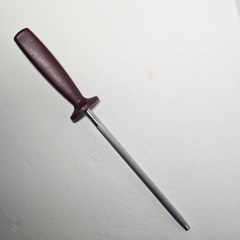 Vintage Burgundy Handle Knife Sharpening Steel Honing Rod image 1
