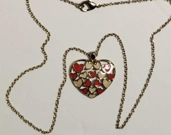 Avon NRT Emaille-Mosaik-Herz-Halskette, Goldton, Rot & Creme-Herzanhänger 18 ""