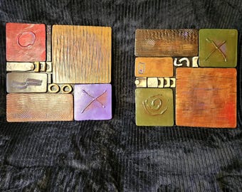 Rhonda Cearlock "Puzzle" Serie Abstrakte Keramik Wandkunst - 14x14 2er Set