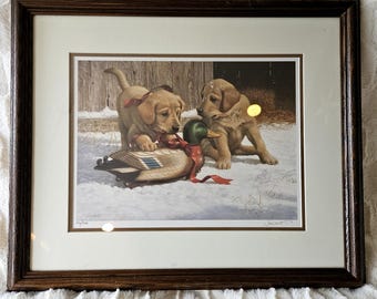 Reproduction encadrée « Winter Mischief » de Jim Lamb, édition limitée 836/3000, signée