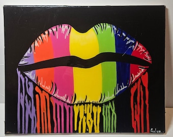 Empire Art Direct G. Alan Rainbow Lips Liquid Art Glossy Pop Art 36x24