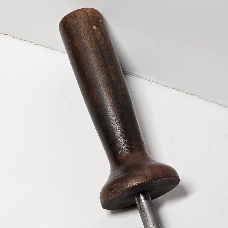 Vintage Turned Wood Handle Knife Sharpening Steel Honing Rod image 4