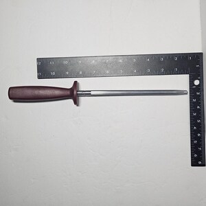 Vintage Burgundy Handle Knife Sharpening Steel Honing Rod image 2