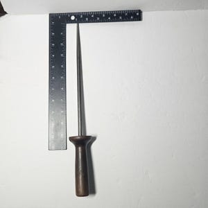 Vintage Turned Wood Handle Knife Sharpening Steel Honing Rod image 2