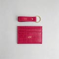 Custom Pink Croc Initial Card Holder Keychain, Personalized Monogram Leather Wallet, Bridesmaid Gift, Engraved Key Fob