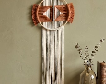 Large Macrame Wall Hanging, Boho Home Decor, Geometric Circle Wall Art, Handmade Modern Fiber Art, Apartment & Bedroom Wall Decor