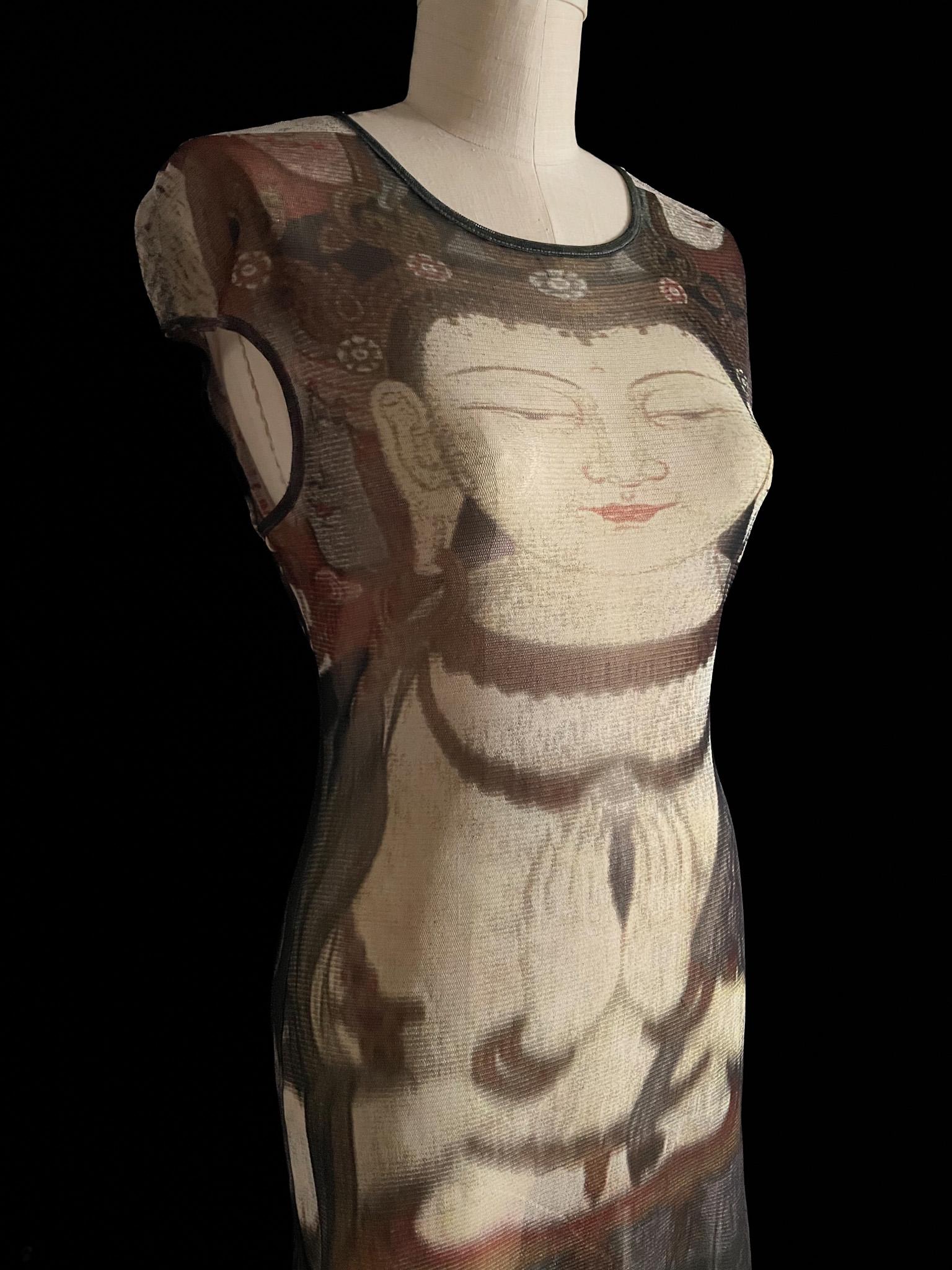 1990s American Designer Vivienne Tam BUDDHA MESH DRESS Kuan Yin