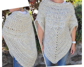 Easy crocheted Triangle Poncho CROCHET PATTERN, Highlander poncho, crochet shawl, turtleneck poncho, women's wrap, chunky yarn wrap