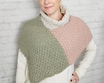 Multi way Color Block Mossy Turtleneck Poncho KNITTING PATTERN, Triangle Neck Warmer, Poncho Shawl pattern, Highlander Color blocks Pattern