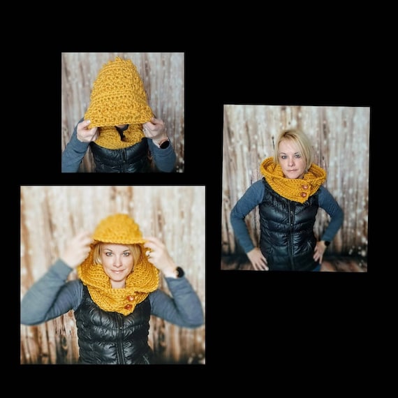 Crochet Snood Hood Scarf PATTERN: Chunky Cowl, Beginner Friendly (PDF Pattern)