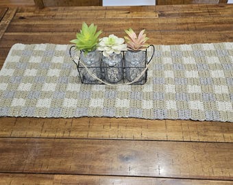 Plaid Reversible Table Runner CROCHET PATTERN, Crochet Table Runner, Fall table decor, crochet doily, farmhouse crochet table decor placemat