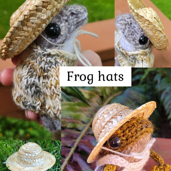 Frog Straw Hat ONLY, Adopt a frog, frog jumper, frog sweater, knitted frog, amigurumi frog, frog decor, handknit posable frog