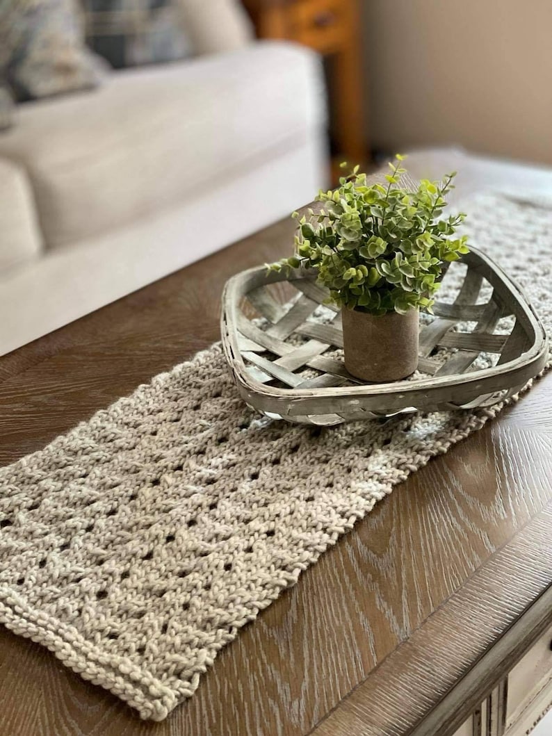 Knitting Pattern Easy Knitted Table Runner Pattern Farmhouse Etsy