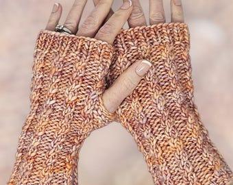 Celtic Harmony Mitts Knitting Pattern: Faux Cable Fingerless Gloves (PDF Pattern)