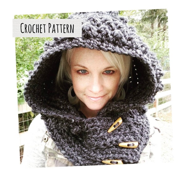 CROCHET PATTERN, Crochet snood scarf, Hooded Cowl Pattern, apocalyptic pattern, black Chunky Cowl Neck warmer hooded scarf.