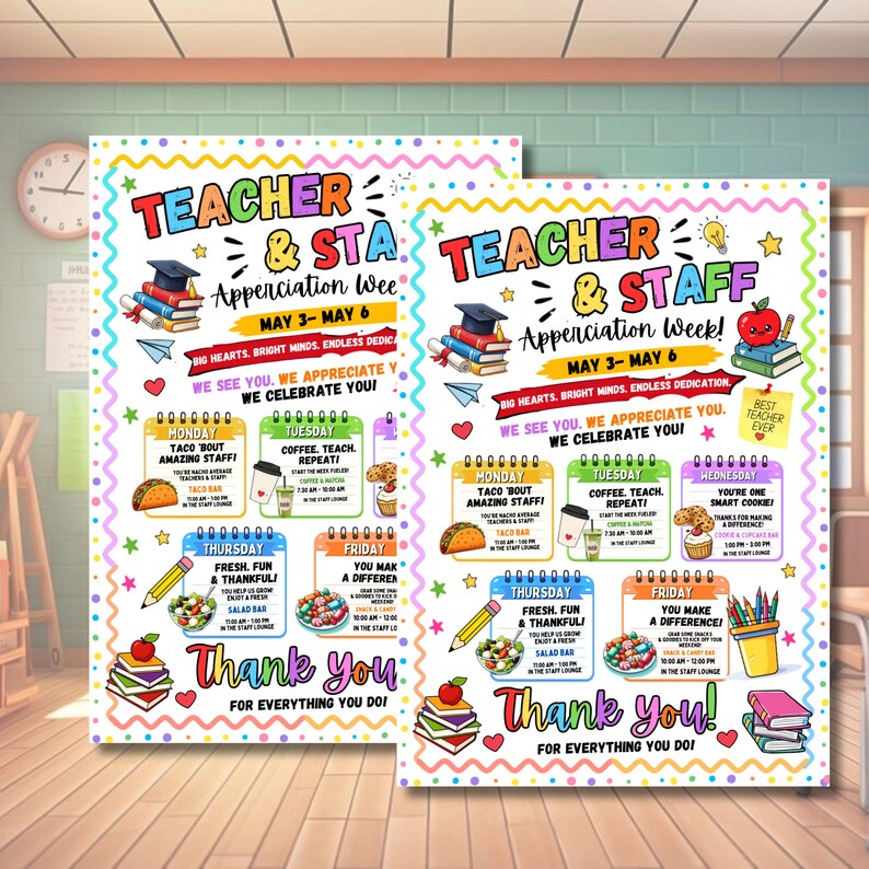 Teacher Appreciation Week Itinerary Flyer, Printable Teacher & Staff ...