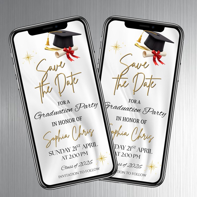 Digital Save the Date Graduation Invitation, Animated Gold College ...