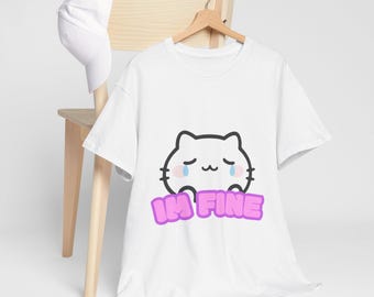 Melancholische Katze ""I'm fine"" Pastell T-Shirt | Chubby Katzen-Grafik-T-Shirt