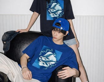 Ozeanwal-Grafik-Shirt, ästhetisches blaues T-Shirt, minimalistisches Meerleben-Shirt, künstlerisches Wal-T-Shirt, Küstenozean-Vibe-Shirt