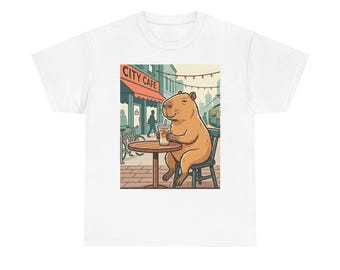 Capybara Cafe Shirt, wunderliches Cartoon Tier T-Shirt, Kaffee Liebhaber T-Shirt