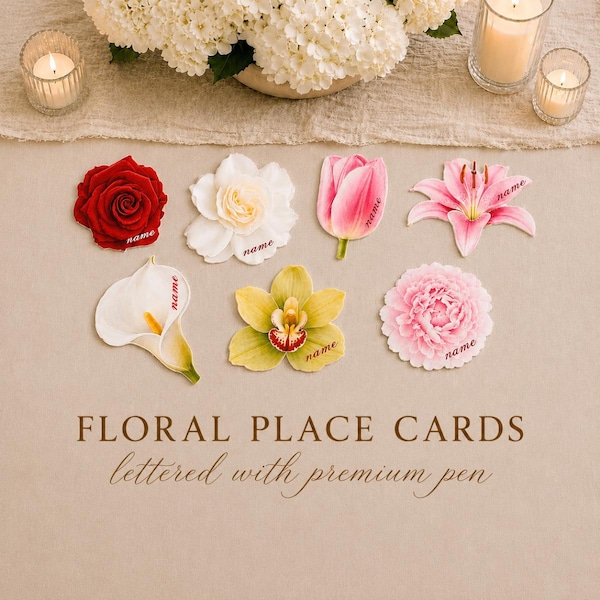 Personalized Floral Place Cards | Custom Name Cards | Watercolor Place Cards | Wedding Place Setting | Bridal & Baby Shower Table Decor