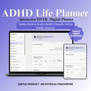 ADHD Life Planner HTML Web App, Daily Organizer, Task Manager & Habit Tracker
