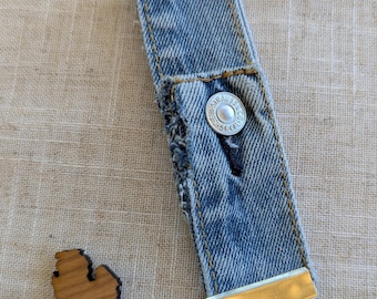 Upcycled Denim Wristlet, Handmade Levi's Button Keychain, Key Fob Wrist Strap Lanyard, Eco-Friendly Gift