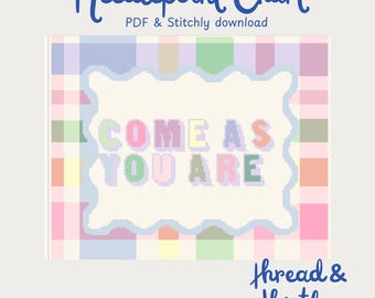 Come As You Are Needlepoint Chart | Pastel Plaid Embroidery Pattern (PDF Download)