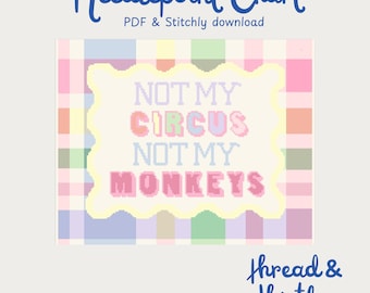 Not My Circus Needlepoint Chart | Pastel Plaid Scalloped Pattern (PDF Download)