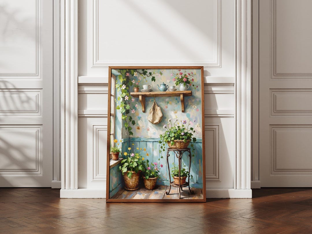 Cottage Garden Floral Print, Vintage Teapot Wall Art, Shabby Chic ...