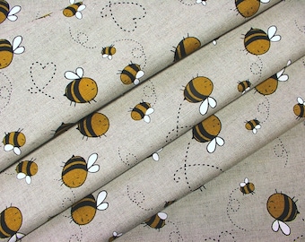 Bee print--Bees on Canvas--Honey & Heart ideas--Canvas Linen Printed Fabric--All DIY Projects