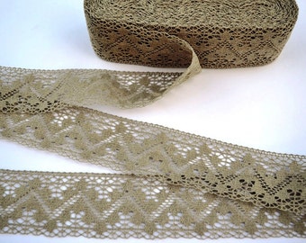 Linen Lace Trim--French Style Ecru Pure Linen Lace--Ecru Wide Chevron Zig-zag--Luxury Trim Vintage High Fashion--for DIY Projects