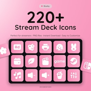 220+ Stream Deck Icons – Glow Blushy Pack – Custom Icons for Elgato Stream Deck – Twitch & OBS Icons – Streaming Setup – Instant Download