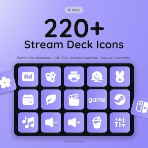 220+ Stream Deck Icons – Glow Berry Pack – Custom Icons for Elgato Stream Deck – Twitch & OBS Icons – Streaming Setup – Instant Download