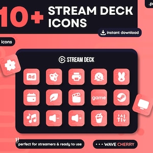 Más de 210 iconos para Stream Deck – Paquete Wave Cherry – Iconos personalizados para Elgato Stream Deck – Iconos para Twitch y OBS – Configuración de streaming – Descarga instantánea
