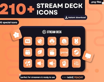 Oltre 210 icone per Stream Deck – Wave Peachy Pack – Icone personalizzate per Elgato Stream Deck – Icone per Twitch e OBS – Configurazione per lo streaming – Download immediato