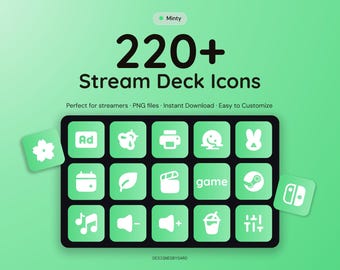 220+ Stream Deck Icons – Glow Minty Pack – Custom Icons for Elgato Stream Deck – Twitch & OBS Icons – Streaming Setup – Instant Download