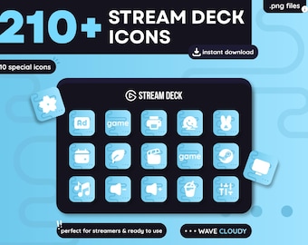 Oltre 210 icone per Stream Deck – Wave Cloudy Pack – Icone personalizzate per Elgato Stream Deck – Icone per Twitch e OBS – Configurazione per lo streaming – Download immediato
