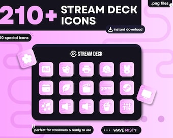 Oltre 210 icone per Stream Deck – Wave Misty Pack – Icone personalizzate per Elgato Stream Deck – Icone per Twitch e OBS – Configurazione per lo streaming – Download immediato