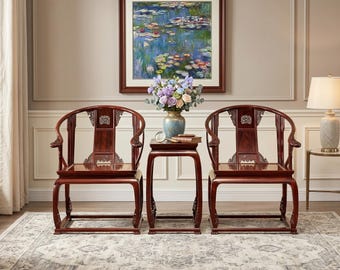 Handmade Ming Taishi Chair Set Royal Crimson Flamewood Forbidden City Replica Cultural Heritage Artisan Mortise Tenon Heirloom Palace Throne