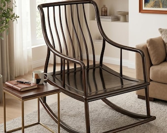 Handmade Solid Wood Rocking Chair Heritage Mortise Tenon Imperial Midnight Black Gold Wood Museum Replica Zen Rock Bespoke Great Simplicity