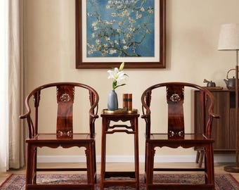 Handmade Ming Dynasty Armchair Set Heritage Artisan Mortise Tenon Royal Crimson Flamewood Museum Replica Horseshoe Chair Zen Heirloom Luxury