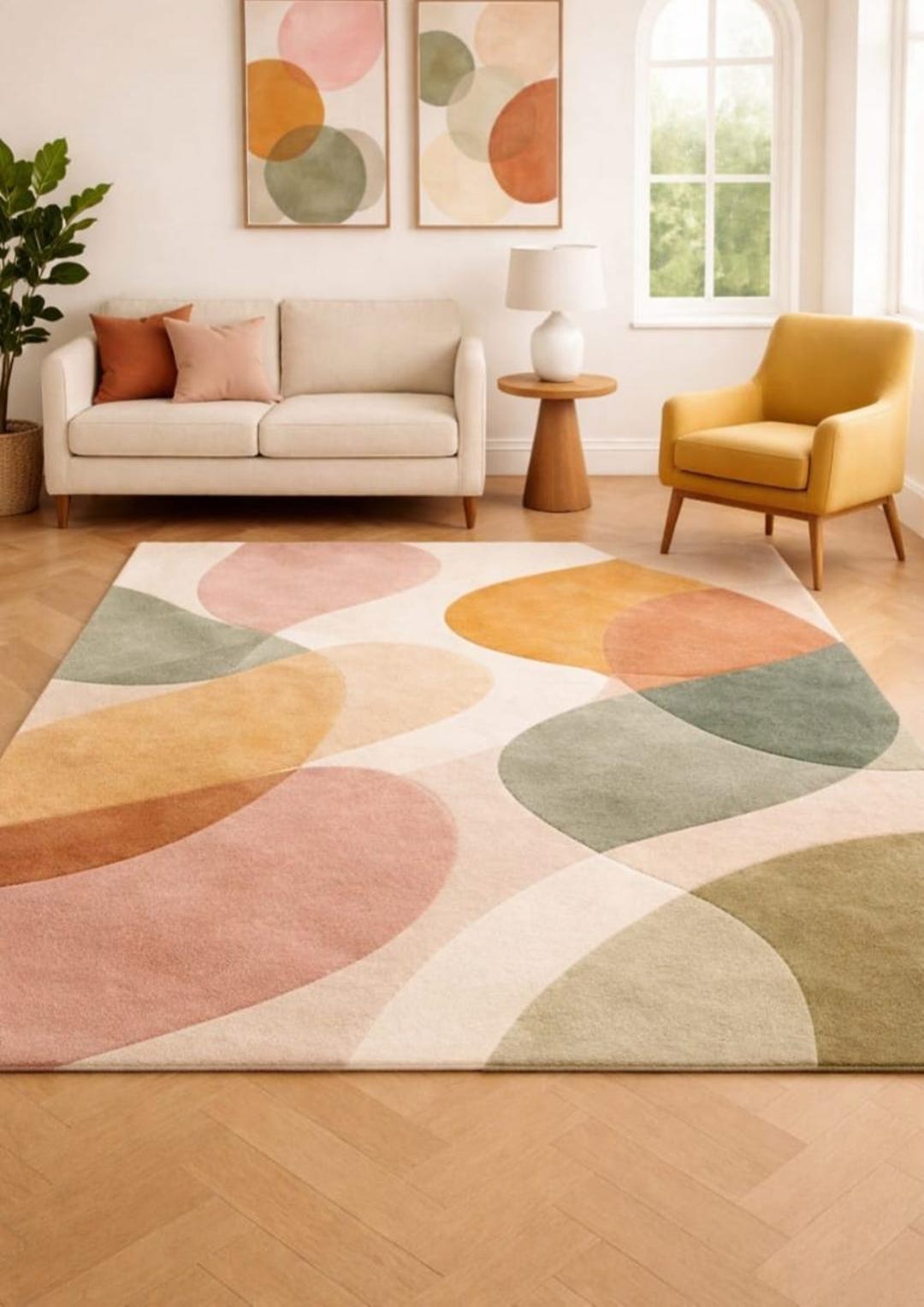Modern Abstract Area Rug – Soft Pastel Geometric Design, Scandinavian ...