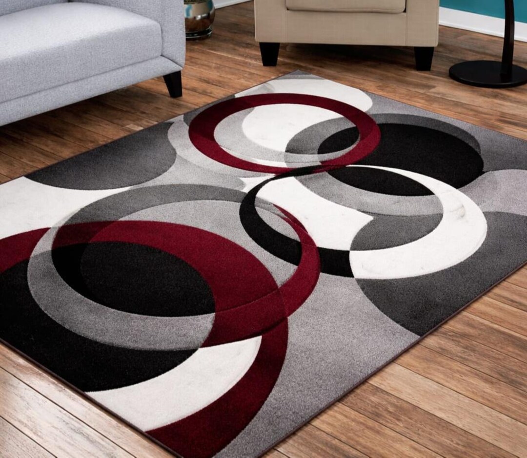 Modern Geometric Circle Area Rug – Abstract Overlapping Rings Carpet in ...