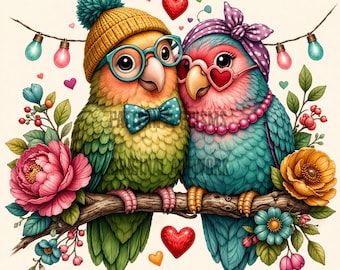 Lovebirds Diamond Painting Kit PREORDER | 5D Full Drill Floral Bird Couple Kit | Valentine Gift for Crafter Beginner Friendly 40cmx40cm Kit