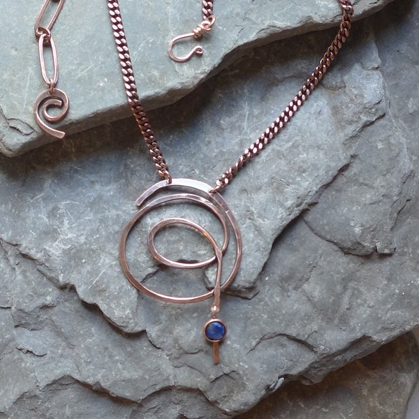 Copper and lapis scribble necklace