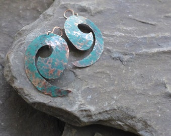 Galactic verdigris spiral earrings